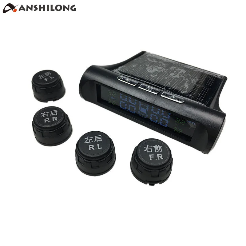 

ANSHILONG TPMS Smart Car Tire Tyre Pressure Alarm Monitoring System Solar Power charging Digital Wireless LCD Display
