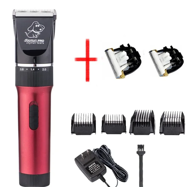 Baorun Professional Dog Trimmer Pet dog Clippers Dog Grooming Cat Animals Pets Haircut Shaver Machine - Цвет: P6 red add 2 blade