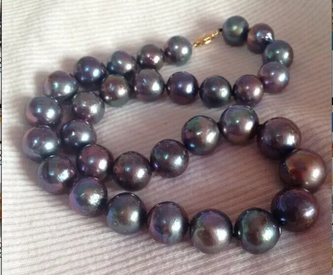 

Wholesale FREE SHIPPING >>> huge 12-13mm natural tahitian black red blue pearl necklace 17inch