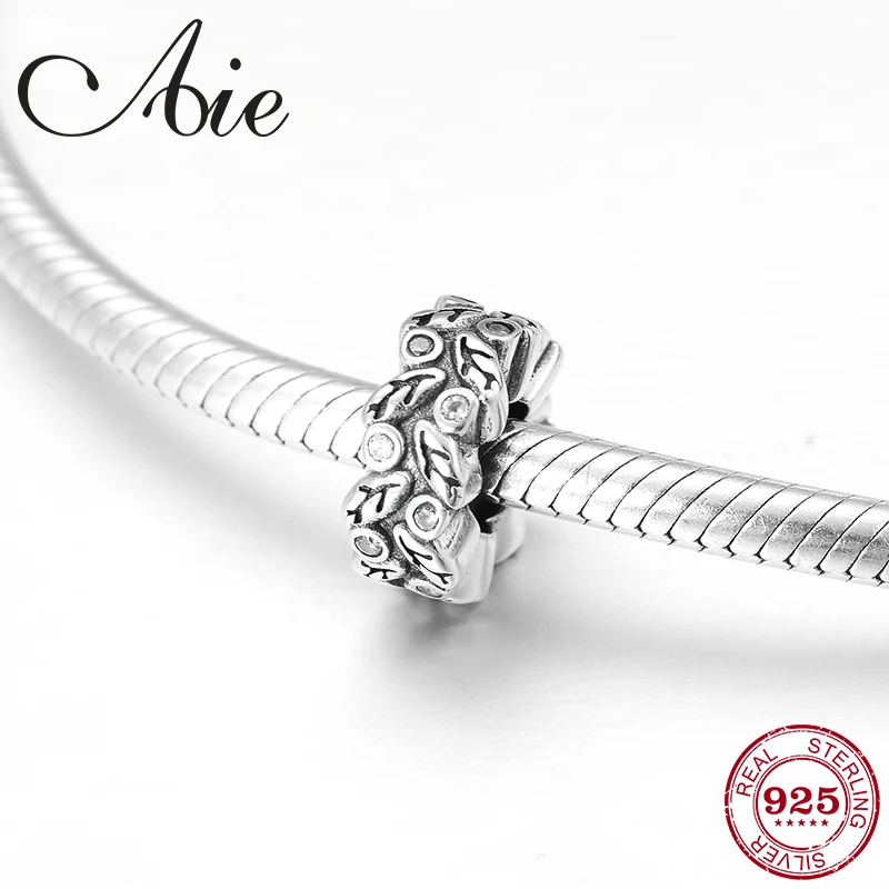 

Hot 925 Sterling Silver fashion clear CZ leaf pattern stopper spacer beads Fit Original Pandora Charm Bracelet Jewelry making
