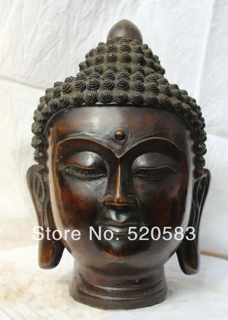 

9" Tibet Tibetan Buddhism Bronze Shakyamuni Amitabha Buddha Head Bust Statue