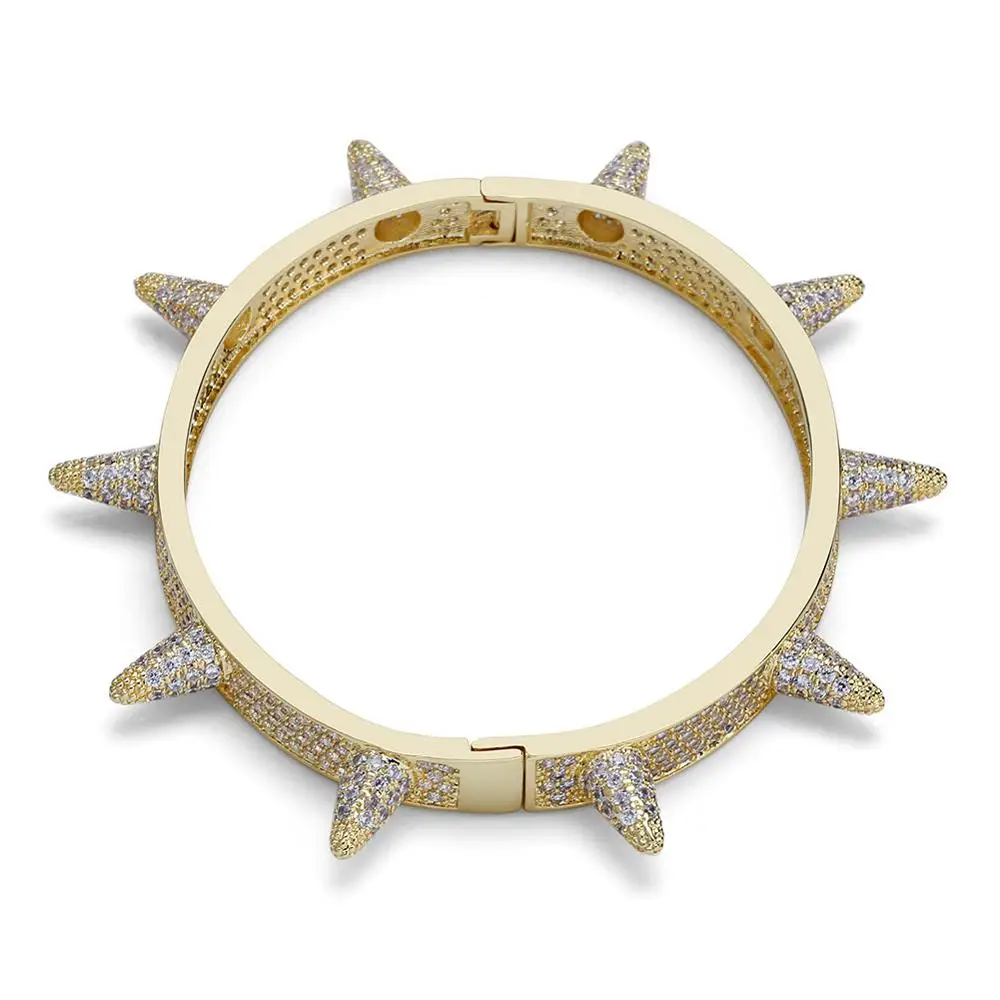 Gold TOPGRILLZ Spikes Rivet Stud Mens Charm Bracelets Bangle Iced Out Gold Silver Color Bracelets Hip Hop/Punk Gothic Bling Jewelry - Metal Color: Gold