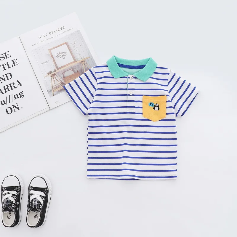 Fashion Summer Cotton Striped Baby Boys Short Sleeved T-shirt Printed Children Tees Kids Tops For Age 2-7 Years Old