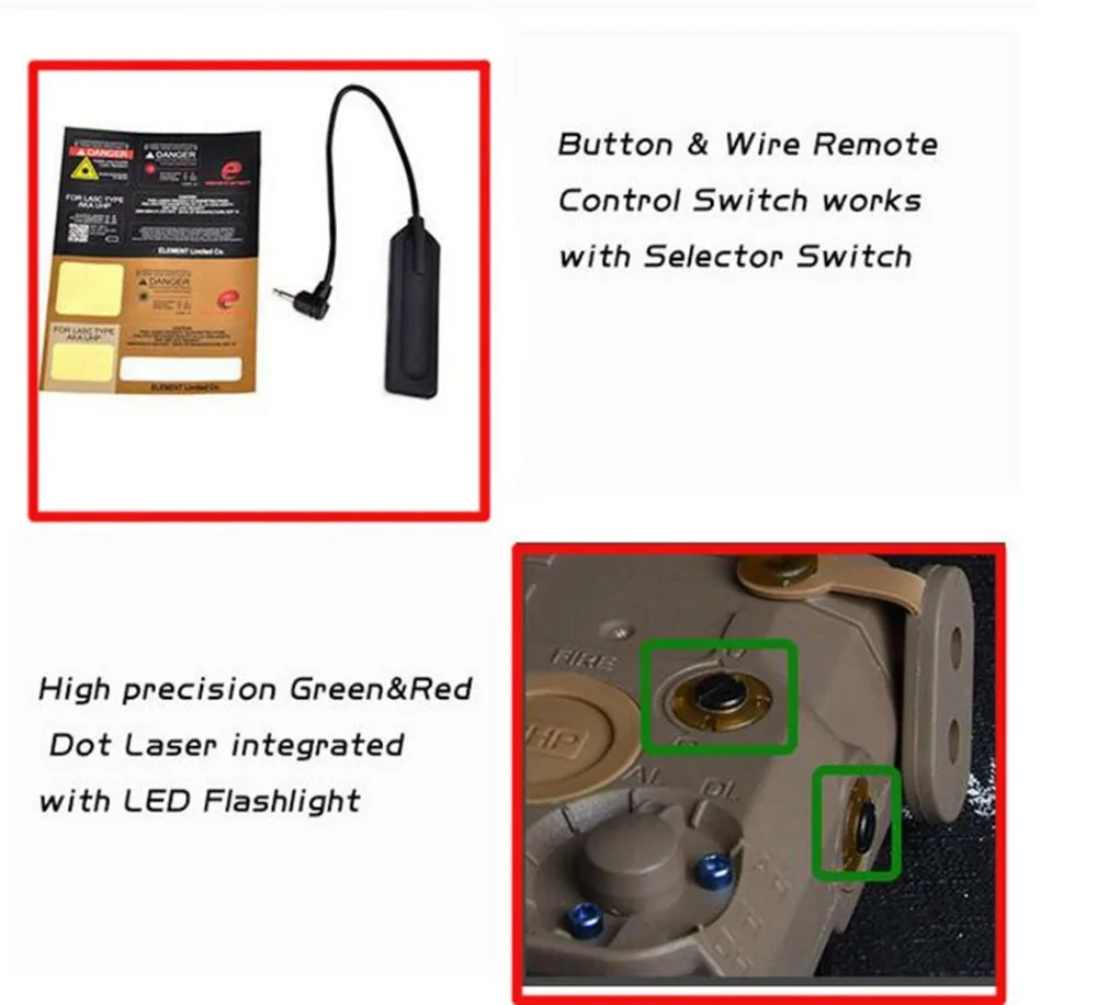 Element Airsoft LA PEQ-15 LA-5C PEQ UHP внешний вид зеленый и красный лазер и фонарик лазер страйкбол
