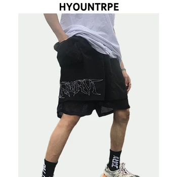 

Hip Hop Loose Shorts Elastic Waist Pants Fashion Embroidery Half Pants Mens Summer Side Pockets Casual Sportswear Pant Joggers