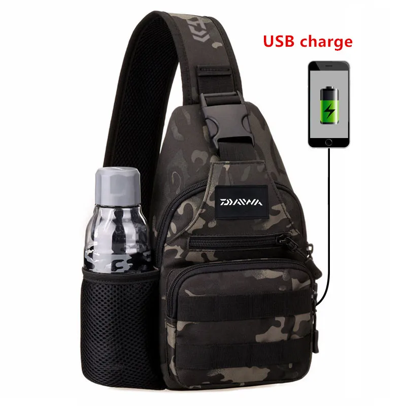 

Multi-functional Fishing Bag Cycling Sports Chest Bag Kettle Single Shoulder Backpack Special Fishing Gear Bag USB Connection