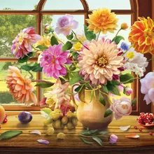 Фрукты и цветы на столе художественная ручная роспись креативная цифровая масляная пигментная краска кисть DIY живопись по номерам