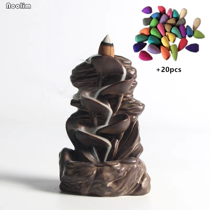 Creative Backflow Incense Burner Ceramic Holder Censer Aromatherapy + 20Pcs Cones Home Teahouse Decor | Дом и сад