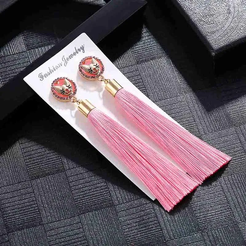 E5873 Trendy Drop Earrings CatWomenLongBohemianDangleBlueBalckMetalBohoGold Tassel Earrings 2018 Jewelry