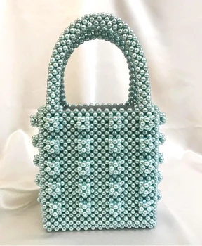 

pearls bag beading box totes bag women party elegant handbag 2018 summer luxury brand white yellow blue wholesale drop shipping