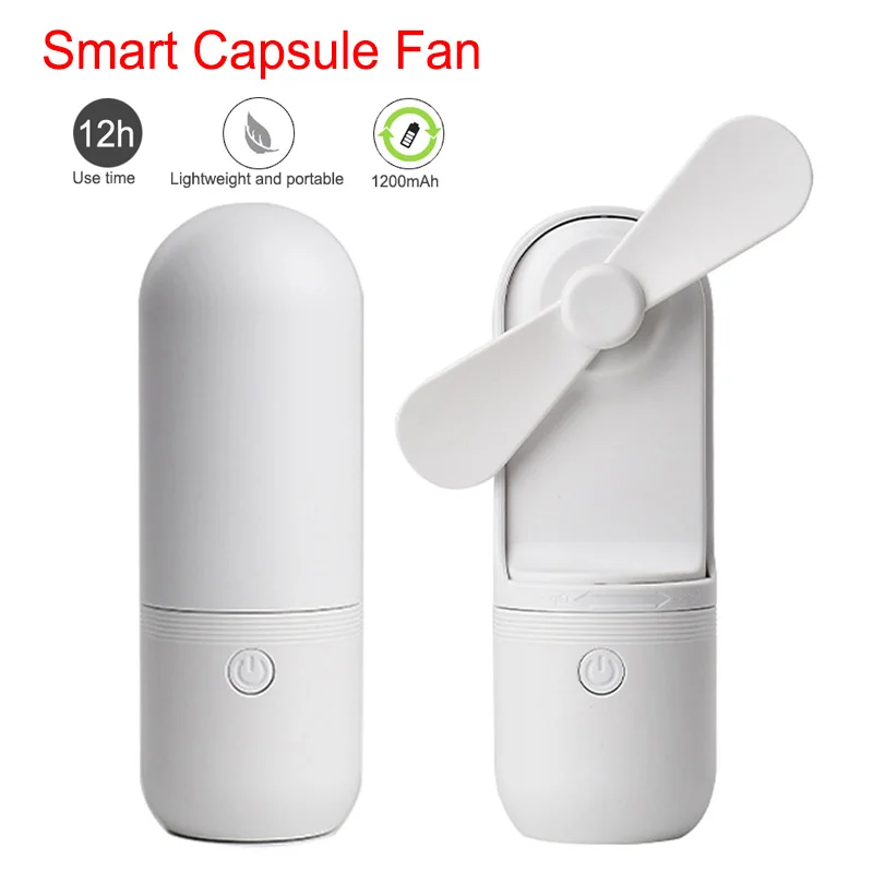 

Summer Travel USB Mini Hand Portable Fans Smart Electric Capsule Fan Ultra-quiet USB Charging Handheld Mini Folding Fan