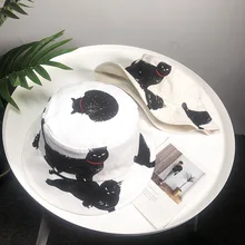 Харадзюку животный узор ведро рыбак шляпа для женщин лето кошка печати унисекс плоский открытый складной Рыбалка мужчин Панама хип хоп шапки