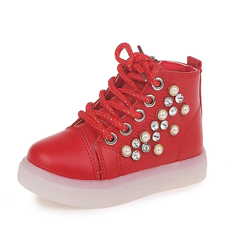

Child Toddler Shoes Luminous Sneakers Rhinestone Footwear Kids LED Flashing Boot For Baby Girls Casual Shoes With Light Shoes