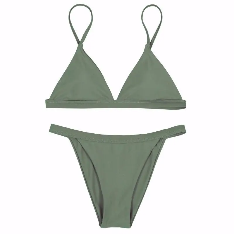 Женский однотонный купальник-бикини с чашками пуш-ап | Женская одежда