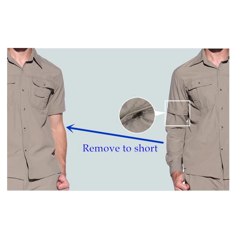 Men Summer Quick Dry Hiking Shirt Removable Army Fishing&Hunting Breathable Rock Climbing Male Outdoor Shirts mens t shirts fishing shirts