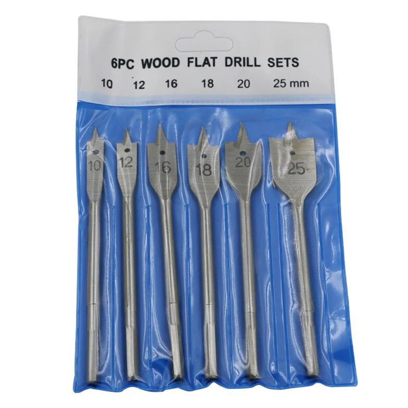 

6pcs Flat Drill Long High-carbon Steel Wood Flat Drill Set Woodworking Spade Drill Bits Durable Woodworking Tool Sets