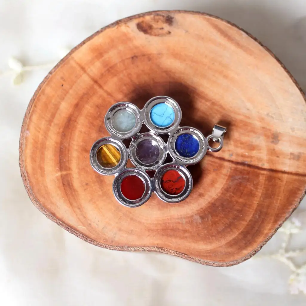 Phenovo Fashion 7 Chakra Colorful Crystal Energy Pendant for lapis lazuli Redstone Pendants Necklace Fashion Jewelry