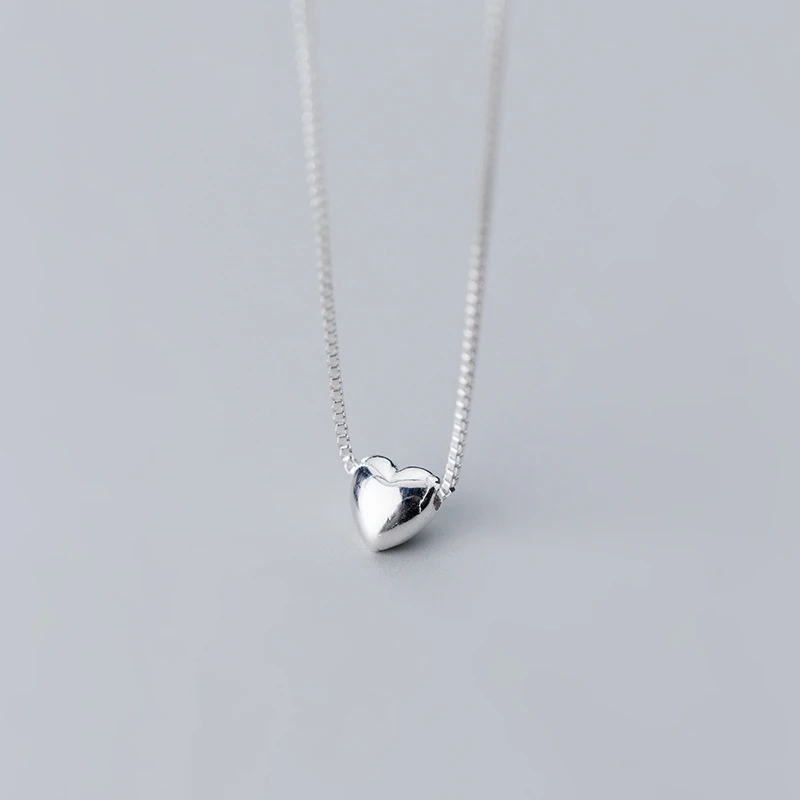 MloveAcc Tiny Smooth Heart Pendant Necklace 925 Sterling Silver Box Chain Necklaces for Women Jewelry