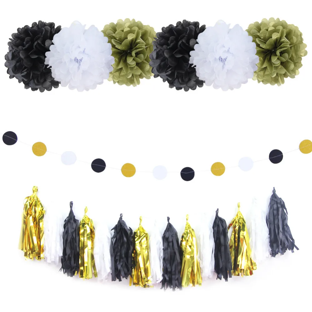 22pc (Black Pink White Gold) Paper Decoration Set ...