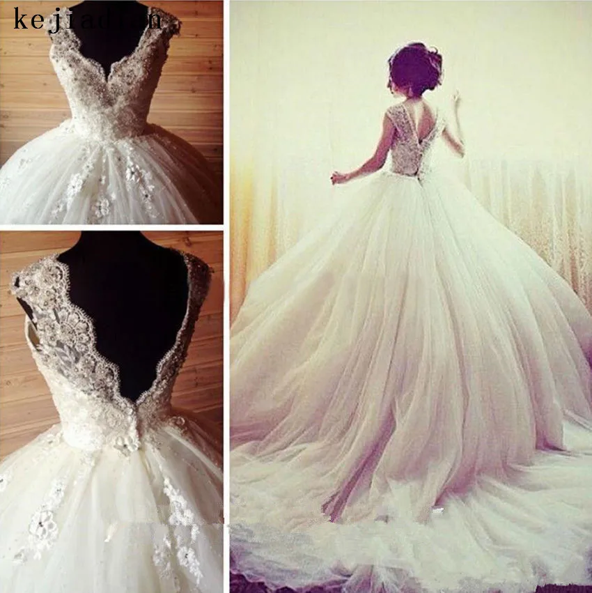 

Sexy Ball gown Bridal gown 2019 Princess beading Wedding Dresses Long Train Backless Vestido de Noiva Arabic Robe de Mariage