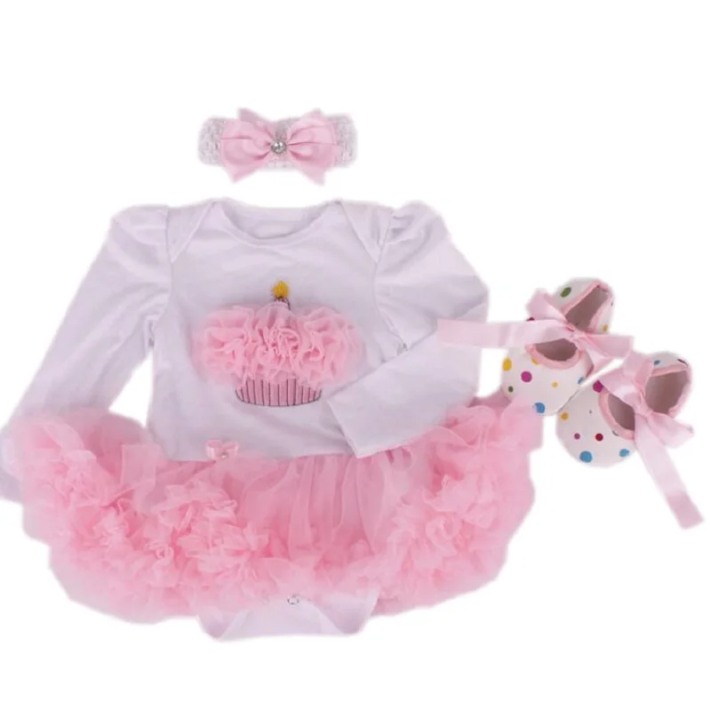 Комплект одежды для маленьких девочек, кружевной комбинезон с пачкой, платье, комбинезон+ повязка на голову+ туфли, комплект из 3 предметов, Bebe, первый Рождественский костюм для малышей