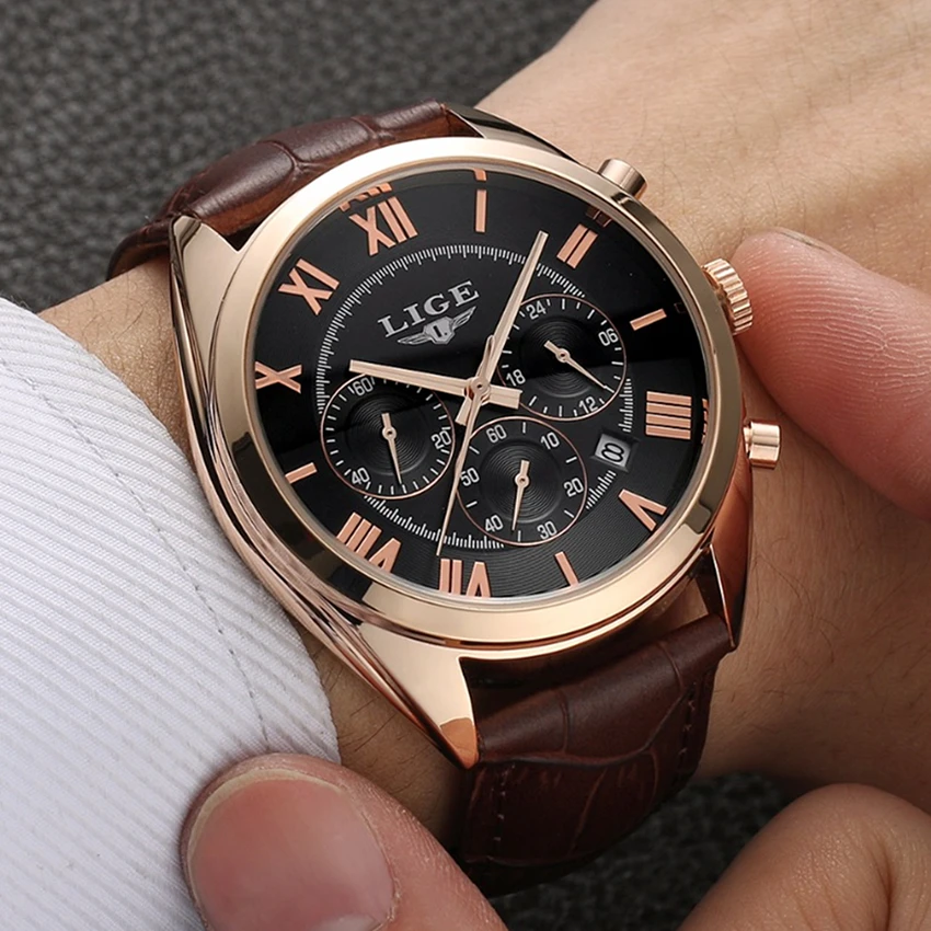 Acheter 2017 LIGE Marque Hommes Robe Quartz Montre Hommes Étanche Mode Casual Montres De Sport En Cuir Homme Montres Relogio Masculino