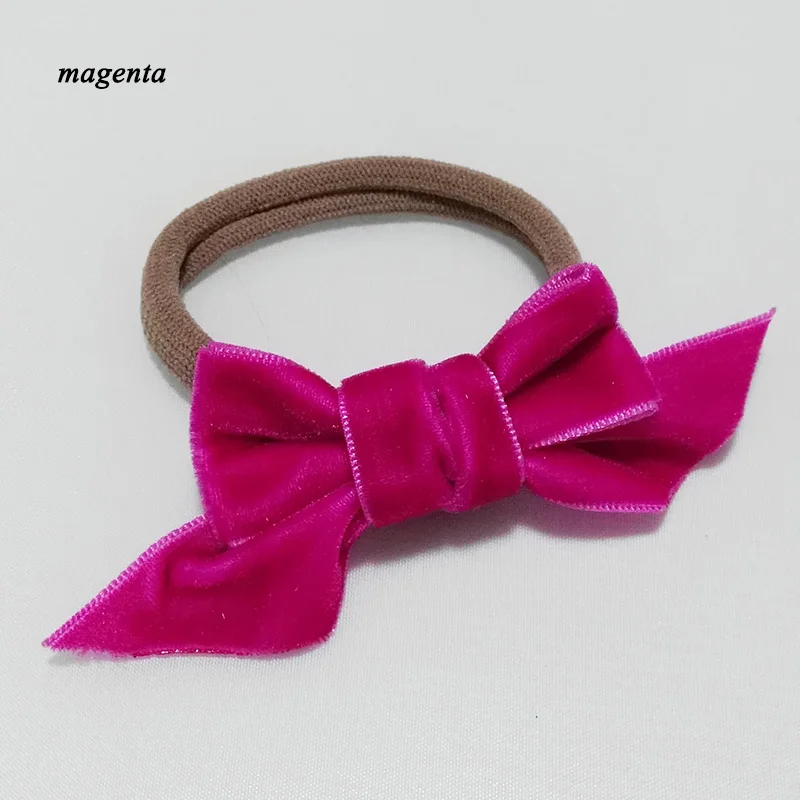 magenta 12 шт. бархатные банты для волос на День святого Валентина и Рождество Прекрасный Маленький бант повязки для волос для детей эластичные повязки для волос украшения для волос - Цвет: magenta