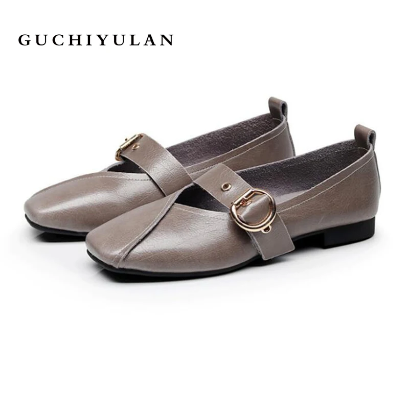 

Spring moccasins ballet dancers Women Low Heels Genuine Leather Shoes Metallic Decoration Pointed Toe Casual Shoes Size 42
