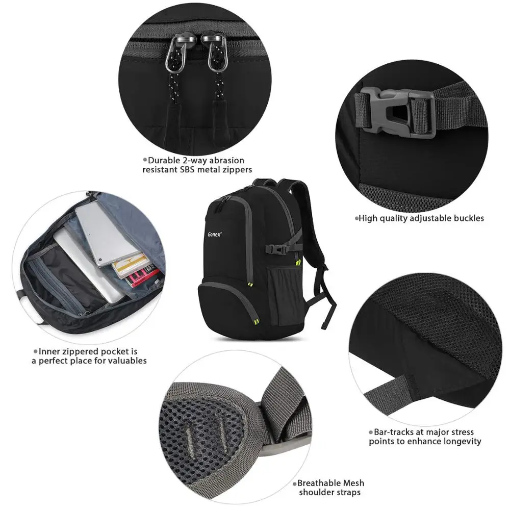 Gonex 30L خفيفة على ظهره طوي Daypack حقيبة مدينة حقيبة للمدرسة السفر التنزه الرياضة في الهواء الطلق الأسود 210D النايلون 2019 الرجال النساء Gonex 30L خفيفة على ظهره طوي Daypack حقيبة مدينة حقيبة للمدرسة السفر التنزه الرياضة في الهواء الطلق الأسود 210D النايلون 2019 الرجال النساء