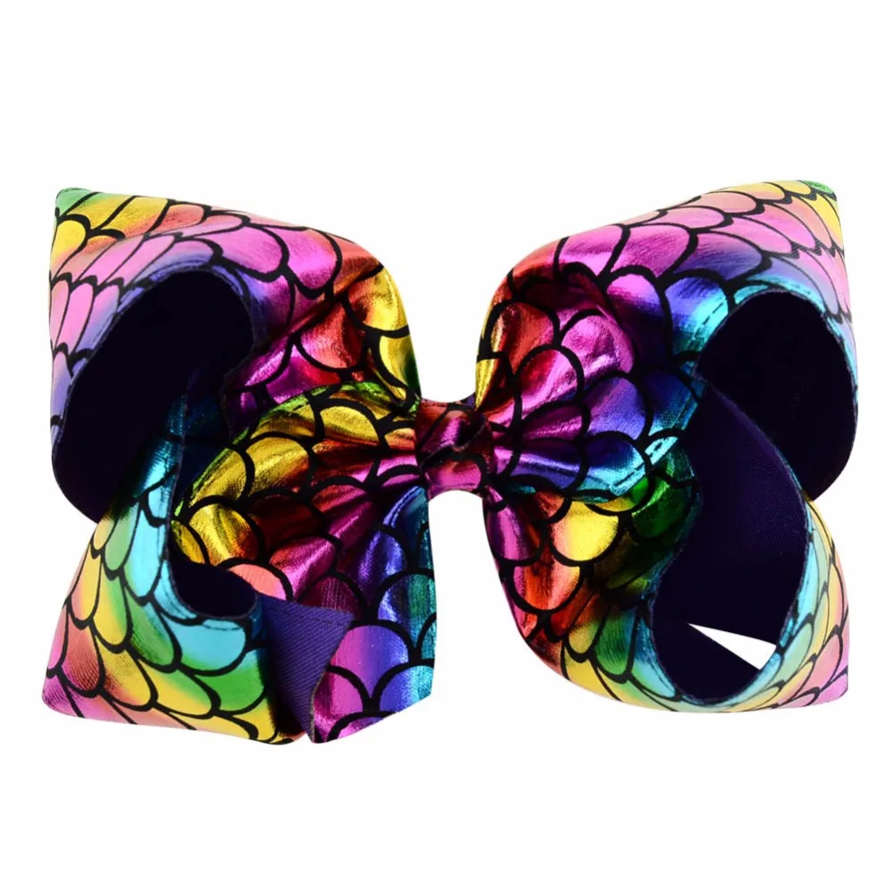 

8" Flash Fabric Mermaid Hair Bows Hair Clips For Kids Girls Handmade Large Glitter Knot Jumbo Hair Bows Hair Accessories