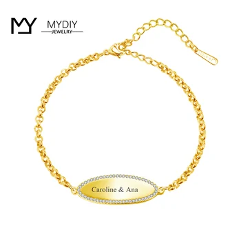 

Hip Hop Iced Out Personalized Engrave Any Language Bar Bracelet 925 Silver Custom Name Bracelet Fashion Jewlery