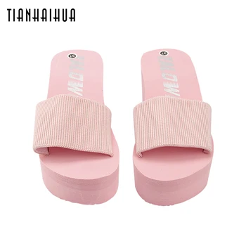 

2018 Summer Woman Shoes Platform Slippers 7cm Wave Bottom Wedge Beach Flip Flops Beach High Heel Slippers For Women Ladies Shoes