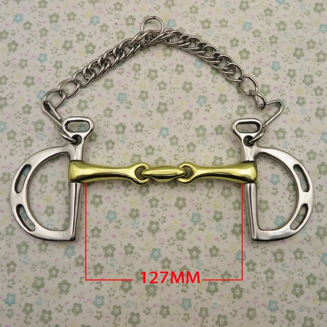 Мундштук для лошади из нержавеющей стали, кремниевый латунный разбитый рот, с крючками и цепочкой(SBT0916