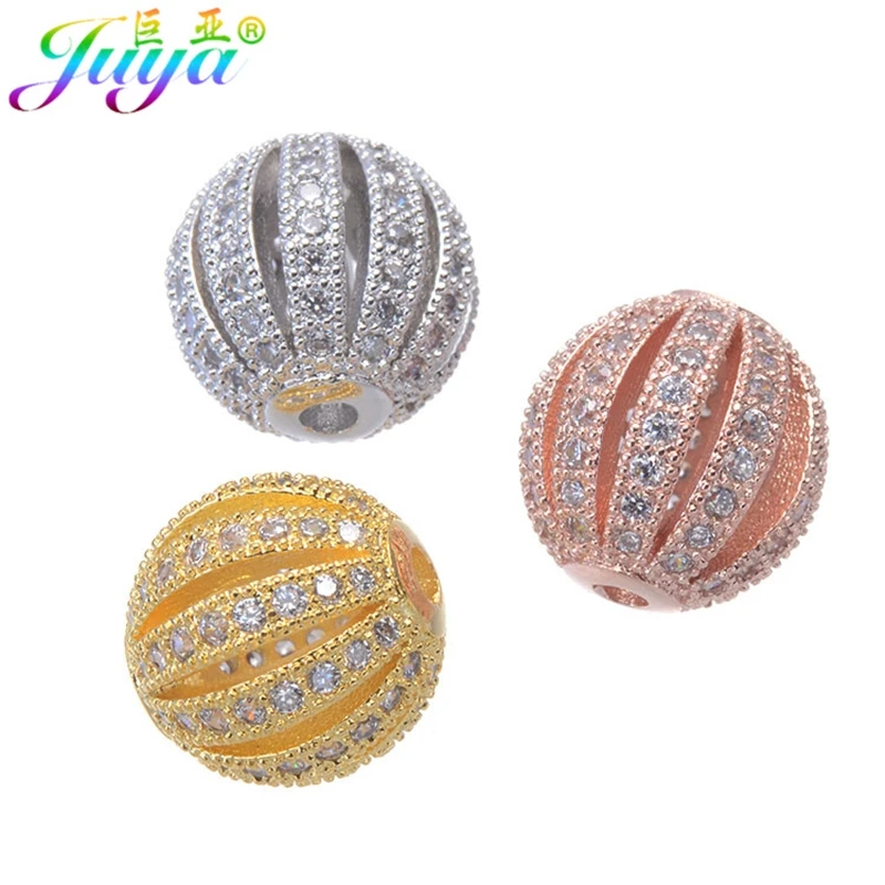 Juya DIY Metal Ball Beads Supplies Micro Pave Hollow Ball Charm Beads