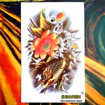 

SHNAPIGN Fancy Carp Fish Temporary Tattoo Body Art Sleeve Arm Flash Tattoo Stickers 12*20cm Waterproof Tatto Henna Fake Sticker