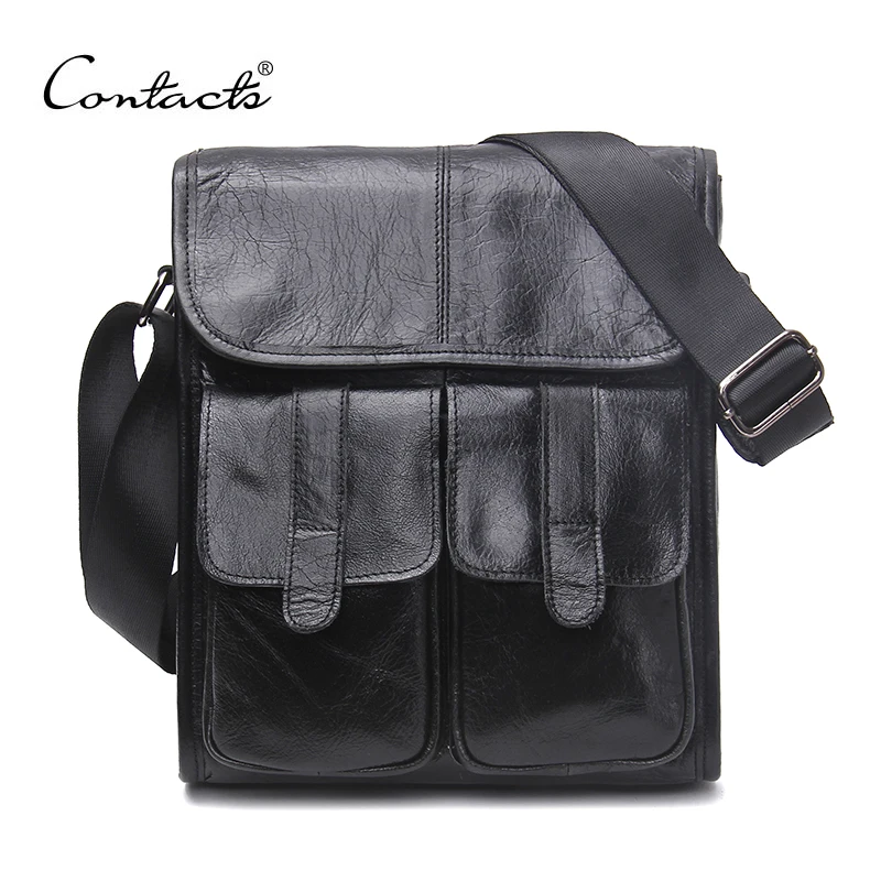 CONTACT'S Brand Design Genuine Oil Wax Leather Men Bags For Fashion Handbags Shoulder Vintage Retro Men Messenger Bags Briefcase