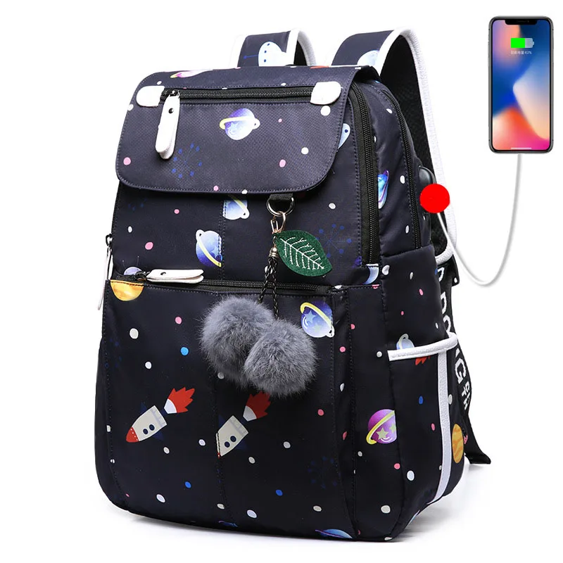 

Cute Cartoon Backpack for Teen Girls Canvas BookBags for School Backpacks With USB USB Charging Port College Bags Travel Daypack