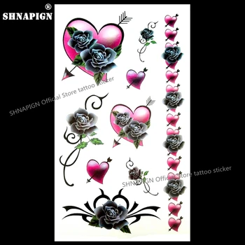 

SHNAPIGN Rose Arrow Heart Temporary Tattoo Body Art Arm Flash Tattoo Stickers 17*10cm Waterproof Fake Henna Painless Sticker