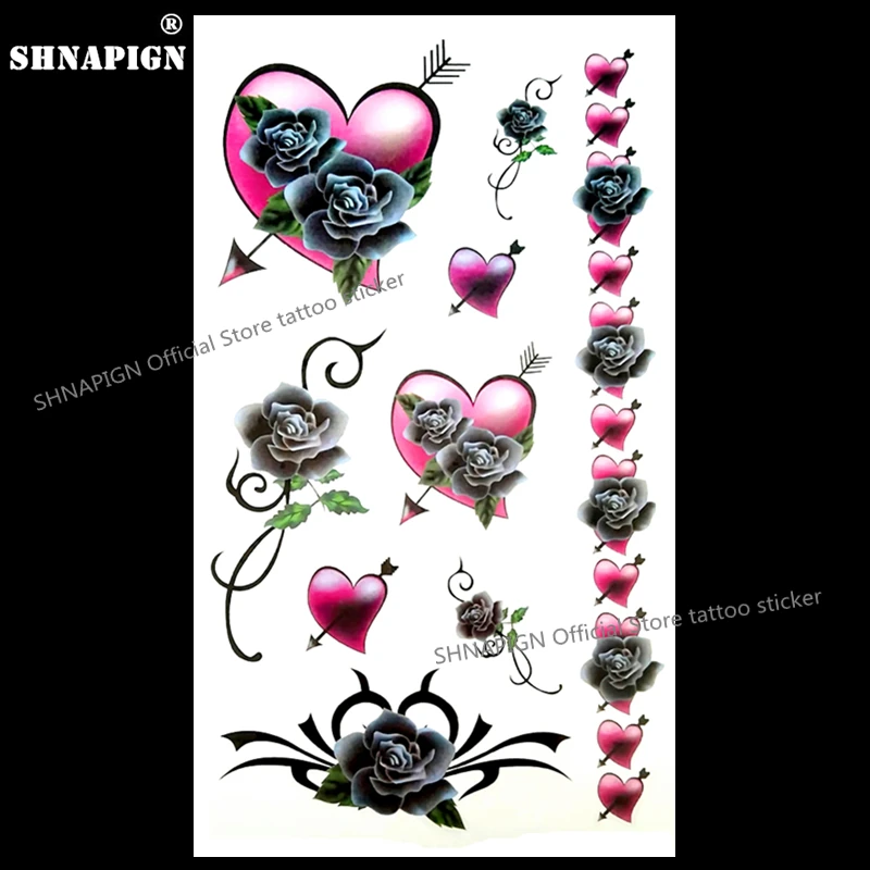 Shnapign Rose Pfeil Herz Temporare Tattoo Body Art Arm Flash Tattoo Aufkleber 17 10cm Wasserdichte Gefalschte Henna Schmerzlos Aufkleber Stickers Pacman Sticker Rhinestonesticker Decor Aliexpress