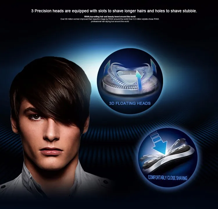 Riwa Barbeador Elétrico Recarregável dos Homens Triple Blade Navalha de Barbear Eletrônico Face Care 3d Barbeador Flutuante Vt-67 6 Blade Navalha De Barbear Eletrônico Face Care 3D Barbeador Flutuante VT-67