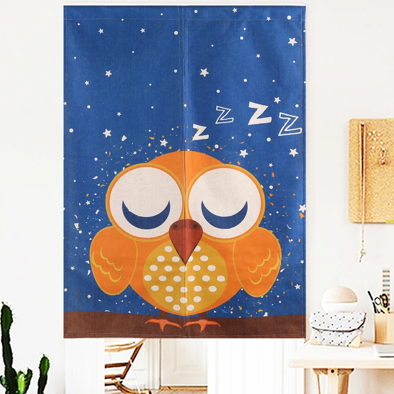 

New Cotton Linen NOREN Japanese Style Door Curtain Blue Cute Owl Twinkle Star Good Night Moon Cartoon Tapestry 85x120cm/85x90cm