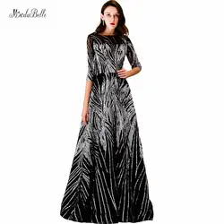 Modabelle Scoop элегантные вечерние платья Trajes Noche Половина рукава блестки-line Черное вечернее платье Vedtidos De Festa