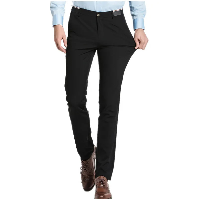 

Pure Color Small Stretch Men's Trousers 28 29 30 31 32 33 36 38 Black Navy Blue Fashion Business Casual Man Pants Slim Elegant