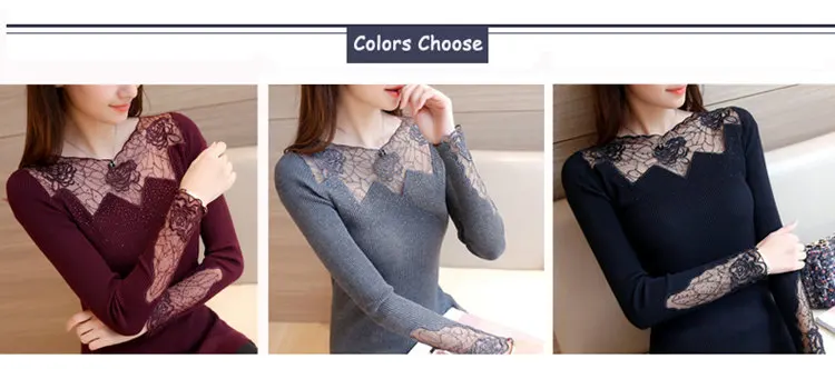 All-match Fashion Women Sweaters Knitted Long Sleeve Sweaters And Pullovers Rose Lace Patchwork Jersey Mujer Invierno 2019  (1)