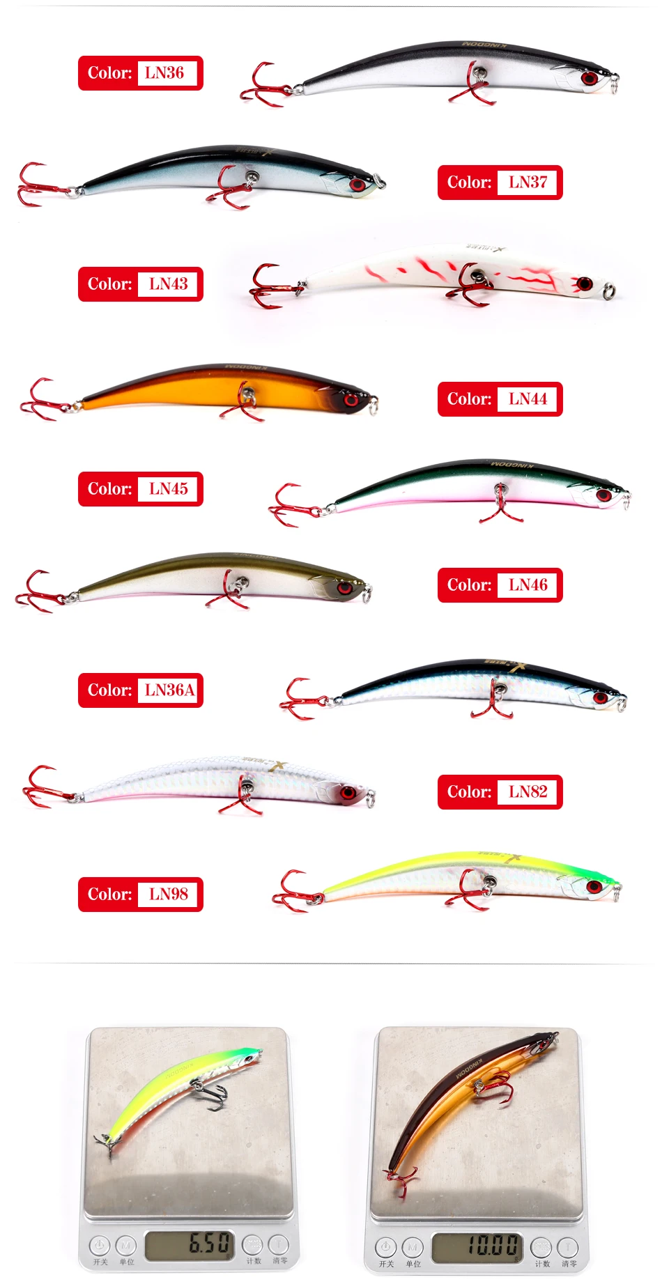 Kingdom Floating Pencil fishing lures 110mm10g 86mm6.5g Hard Baits Bending shape RED VMC Hook lure for Sea bass model 5349 (5)