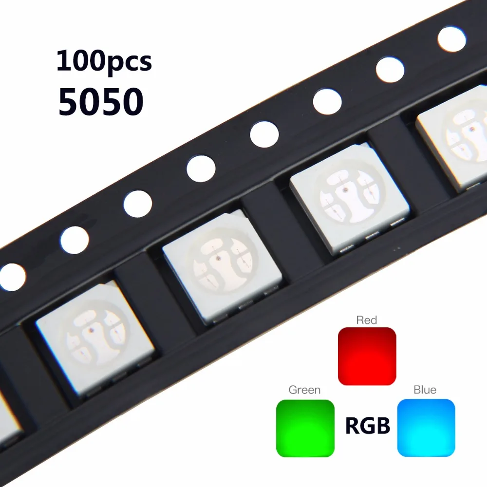 100 шт. SMD 5050 RGB чип светодиодный PLCC-6 smd5050 светодиодный триколор 60 мА DC 2 в красный зеленый синий светодиодный светильник светодиод лампы PCB SMT Beads