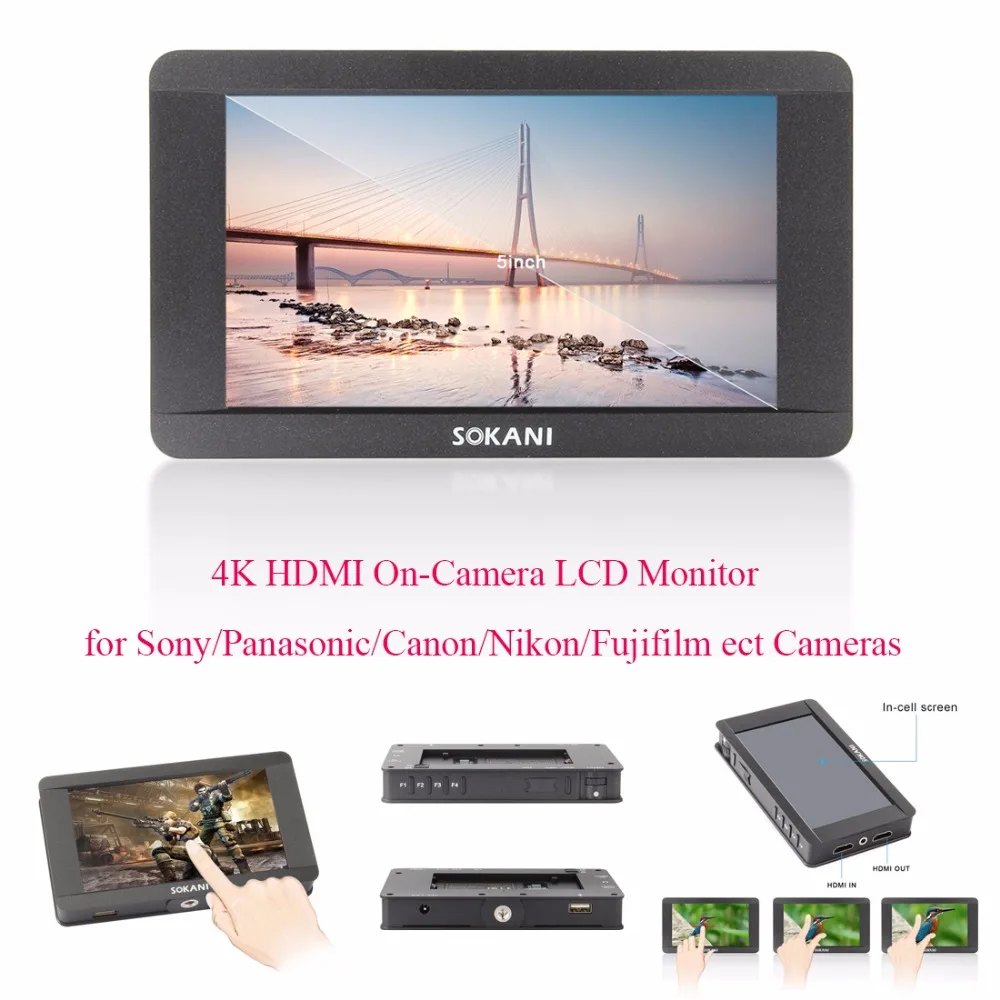 

Sokani SK-5 5'' 4K HDMI On-Camera LCD Monitor for Sony Panasonic Canon Nikon Fujifilm DJI Ronin Zhiyun Crane,Camera Monitor
