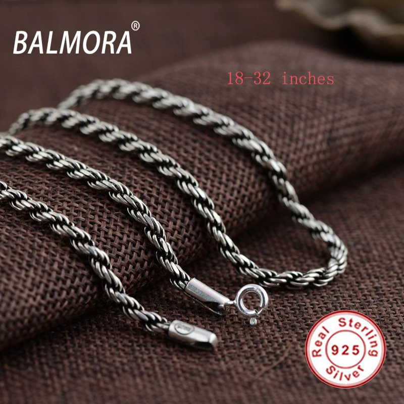 BALMORA Старинные 100% Чистого Стерлингового Серебра 925 Цепи Ожерелья для Мужчин Мужской Ювелирных Украшений Оптом Аксессуары Bijoux CK0056