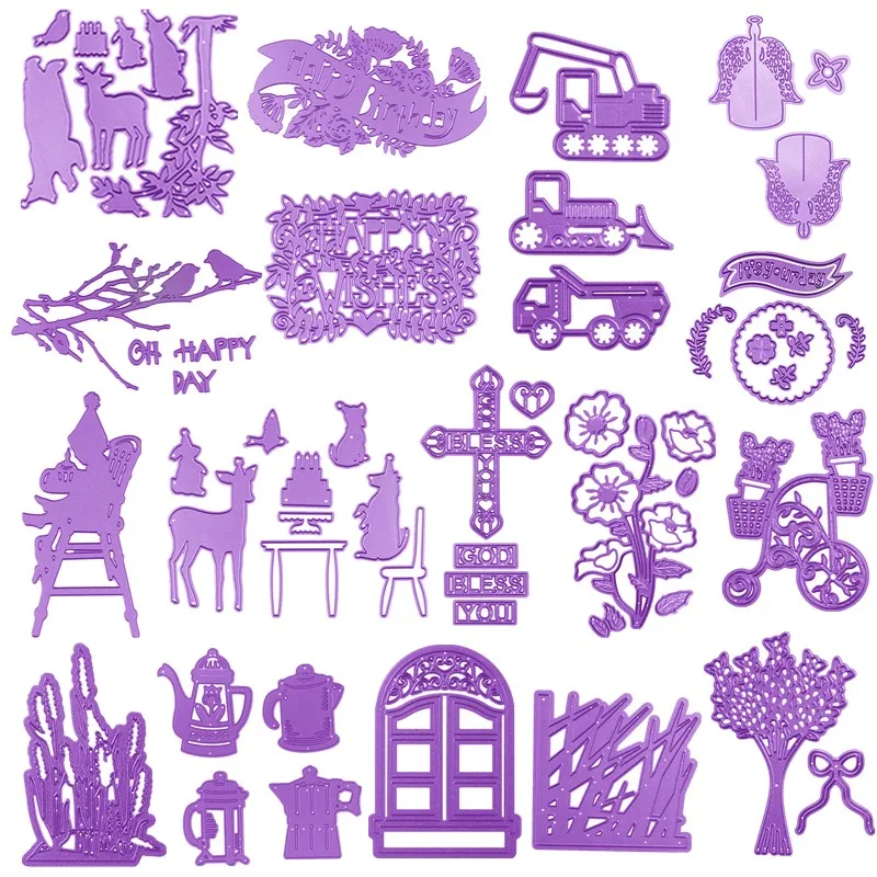 

Lavender Flowers Door Kettles Excavator Cross Metal Cutting Dies For DIY Scrapbooking Embossing Paper Cards Crafts New Dies 2019
