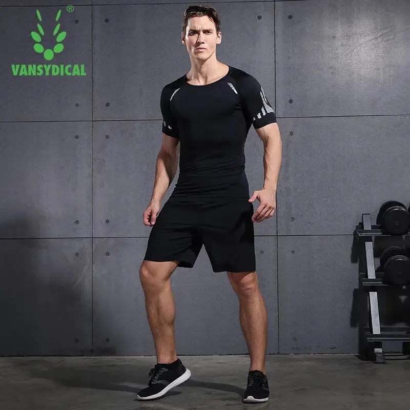 Vansydical 2pcs Running Sets Men's Sportswear Compression Clothes ...